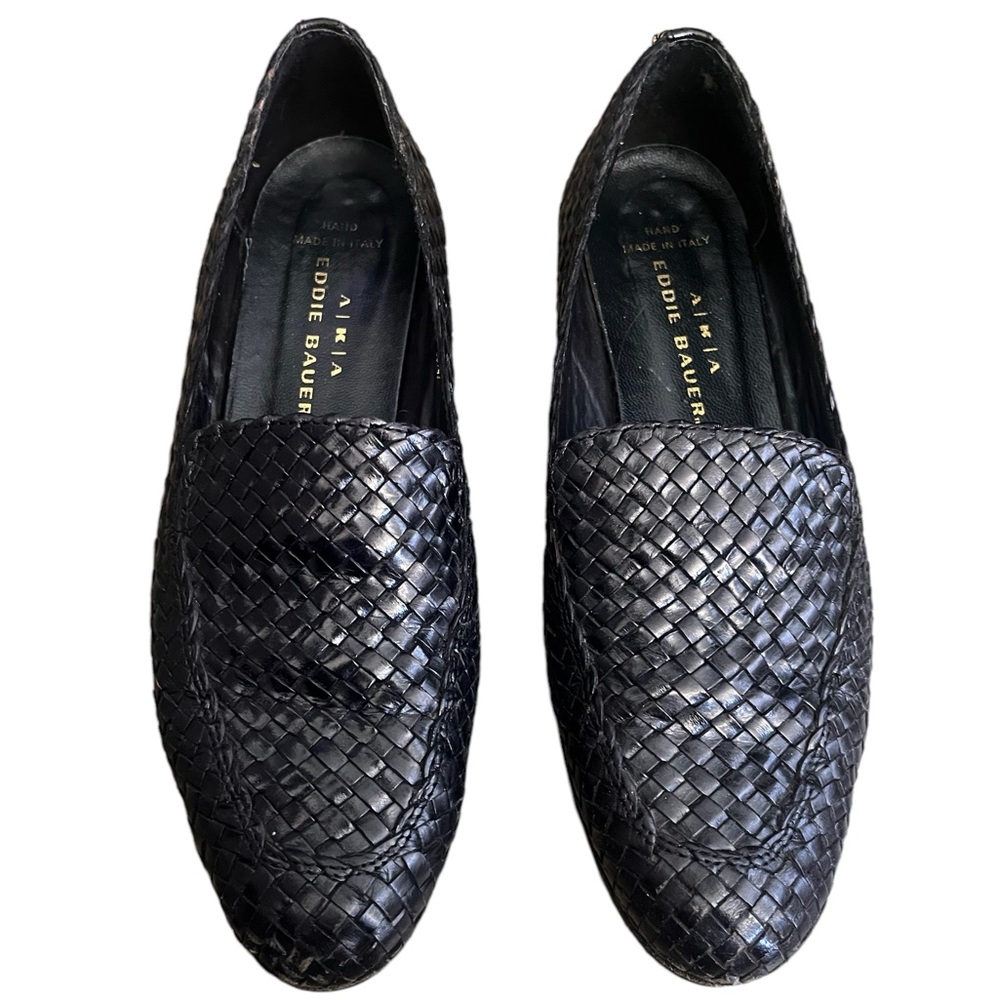 Eddie Bauer Vintage Black Woven Weave Loafers Made in Italy Size 8.5 - Picture 7 of 9